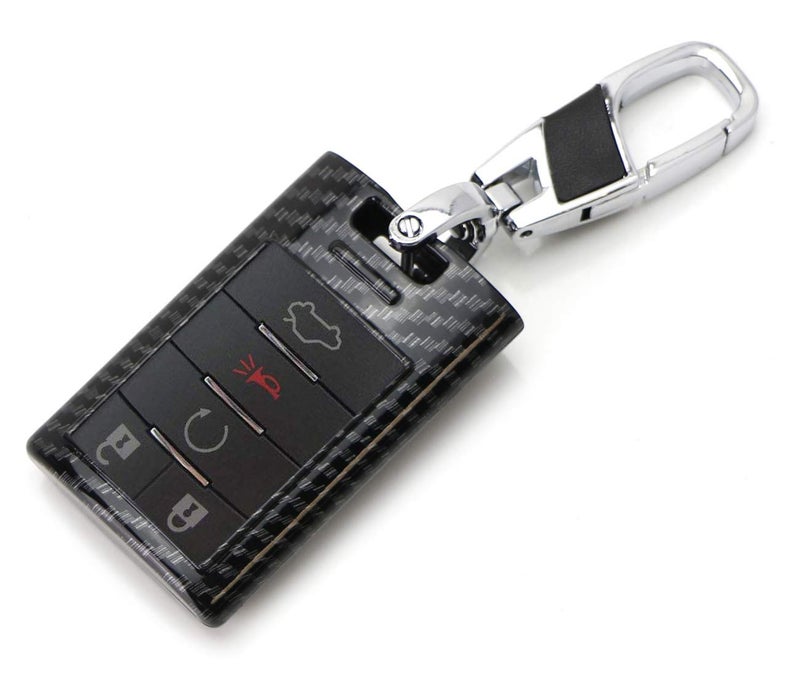 iJDMTOY Black Carbon Fiber Pattern Hard Plastic Shell Keyfob Protective & Keychain Compatible With Cadillac OEM 5923887 22756465, etc (ATS CTS DTS XTS SRX STS Escalade C7 Corvette) - Image 4