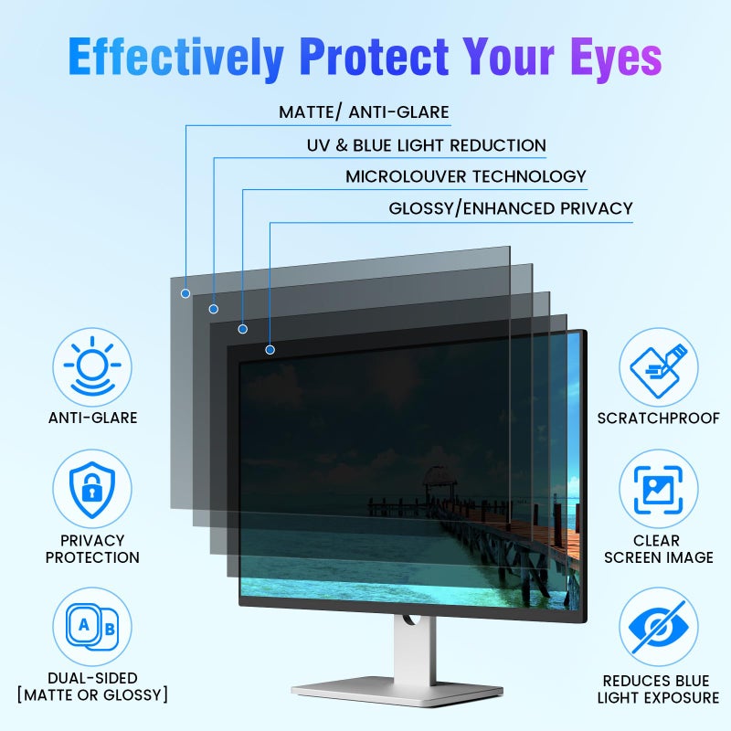 ZpTsarinal [2025 New] 32 Inch Computer Monitor Privacy Screen Filter - Eye Protection Anti Glare Blue Light Filter, 32 inch Monitor Protector Film - Image 5