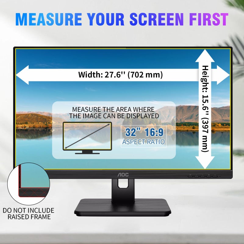 ZpTsarinal [2025 New] 32 Inch Computer Monitor Privacy Screen Filter - Eye Protection Anti Glare Blue Light Filter, 32 inch Monitor Protector Film - Image 3