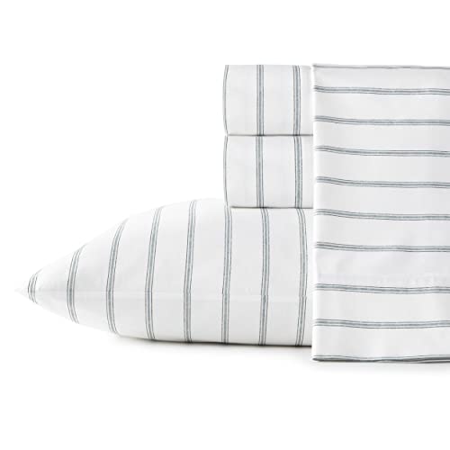 Stone Cottage - Queen Sheets, Cotton Percale Bedding Set, Crisp & Cool Home Decor (Trenton Stripe Green, Queen) - Image 1