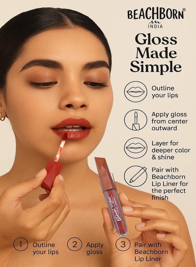 Beachborn India Liquid Velvet Lip Gloss, Long-Lasting High Shine, Lightweight Non-Sticky Moisturizing Lipgloss for Smooth Plump Hydrated Lips (6.Peach Nude) - Image 4