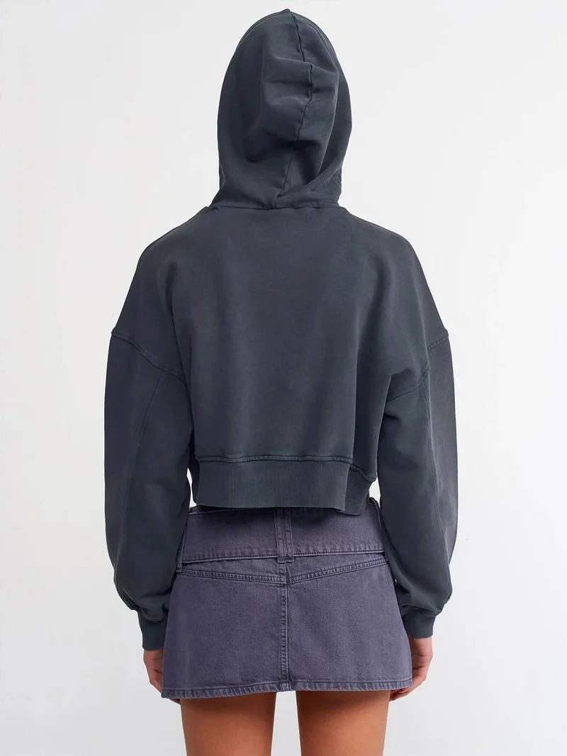 ديلفين Dilvin Women's Oversized Cropped Hooded Sweatshirt
