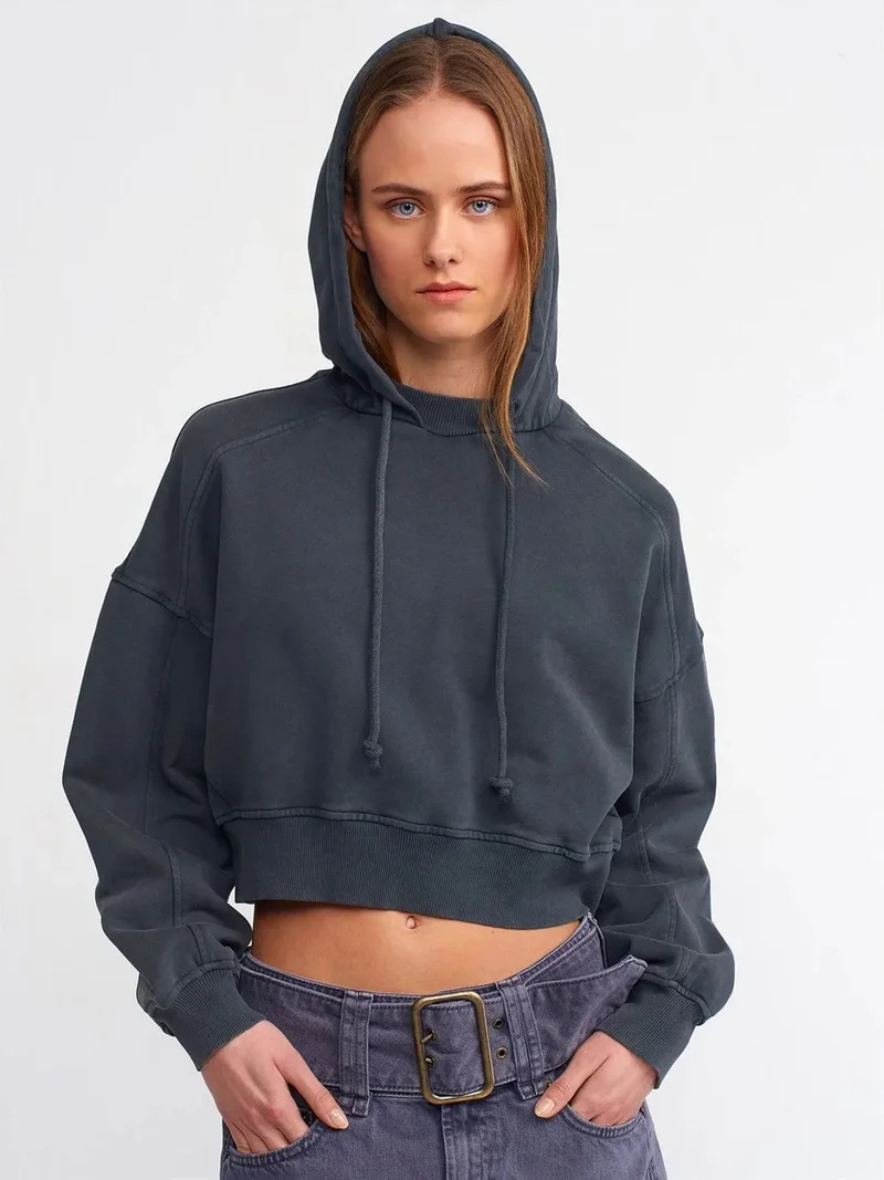 ديلفين Dilvin Women's Oversized Cropped Hooded Sweatshirt