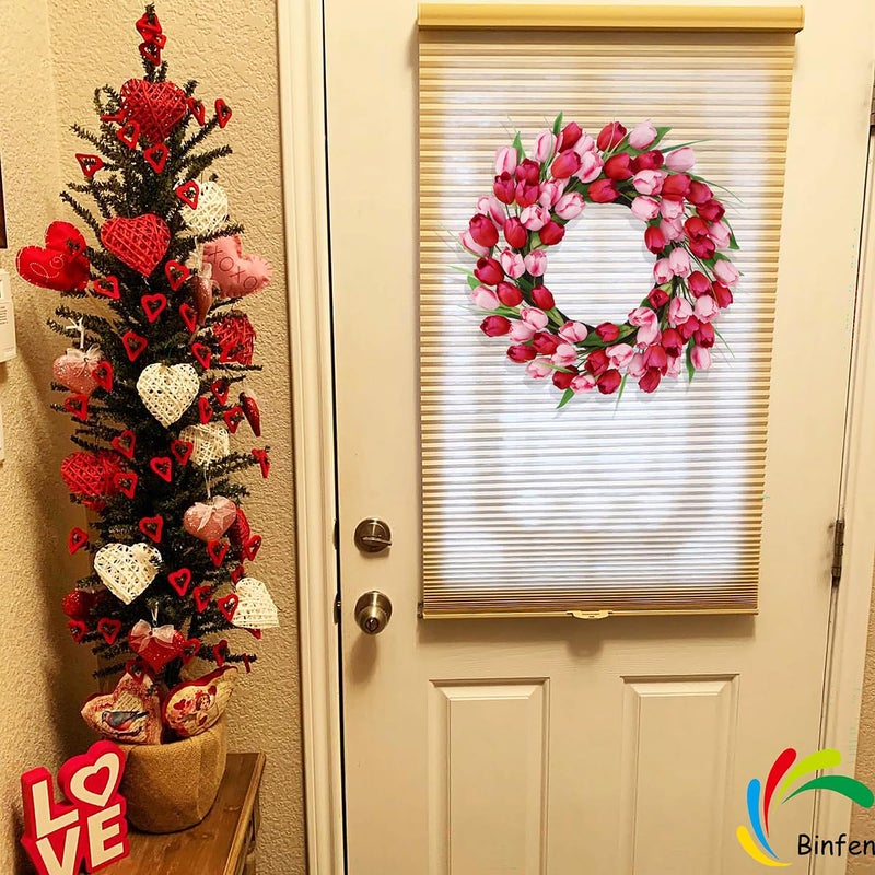 BINFEN 18-20 Inch Valentines Day Wreath â€“ Pink & Red 72pcs Silk Tulip Valentines Door Decor, Outdoor Valentine Wreaths for Front Door Decorations, Romantic Spring Summer Wreath - Image 2