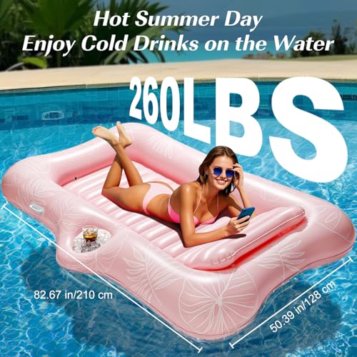 HeySplash Inflatable Pool Float Lounge Large Inflatable Pool Floats Boat for Adults with Cup Holder Detachable Pillow Tanning Pool Lounger Float for Outdoor Lake River Summer Water PartyPink Leaf - Image 5