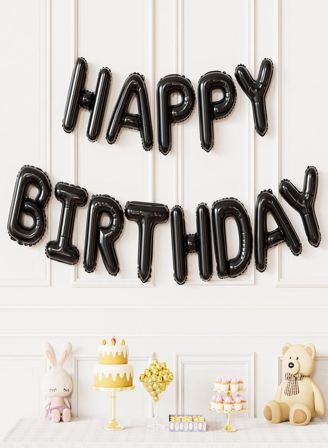 Haolongfa Happy Birthday Balloon Banner, 16 Inch Black Happy Birthday Banner Foil Balloons, Black Hbd Balloons Letter Mylar Balloon, Birthday Sign Party Decorations for Women Men Boys Girls - Image 1