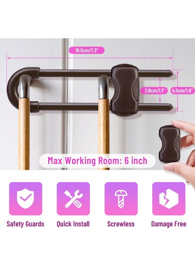 Modacraft 12 Packs Baby Proofing Sliding Cabinet Locks U-Shaped Child Safety Latches Adjustable White Locks for Handles Knobs Drawers Closet Cupboard - Brown - Image 2