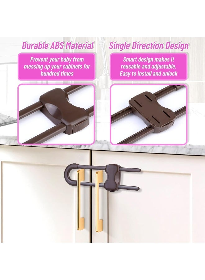 Modacraft 12 Packs Baby Proofing Sliding Cabinet Locks U-Shaped Child Safety Latches Adjustable White Locks for Handles Knobs Drawers Closet Cupboard - Brown - Image 4