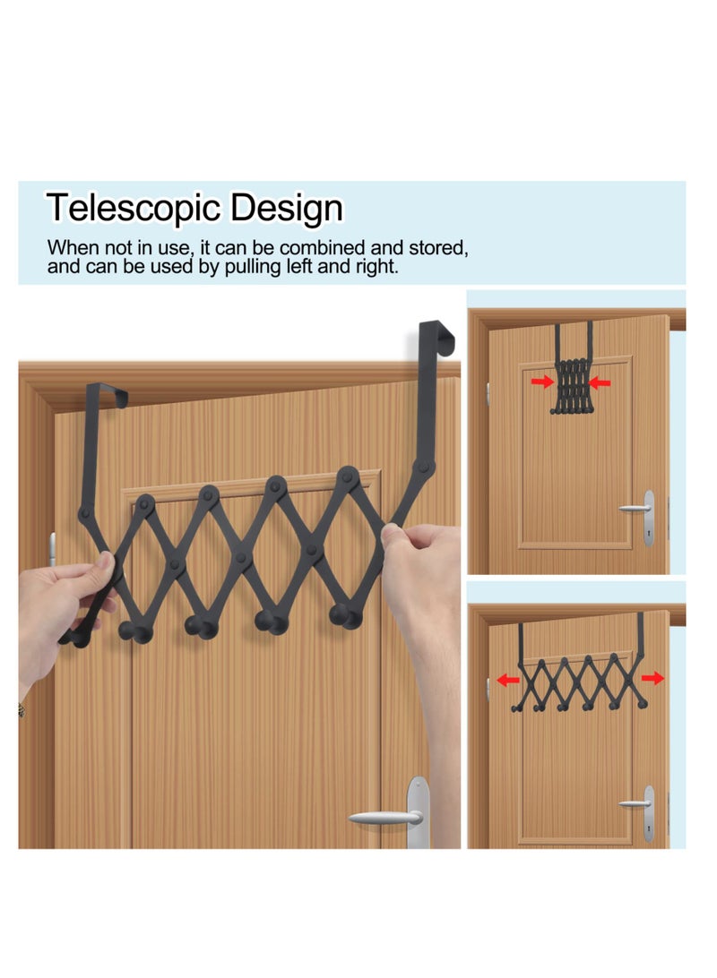 Over The Door Hooks, Retractable Stainless Steel Over The Door Hanger with 6 Hooks, Hanging Organizer Over The Door Towel Rack for Coat, Hats, Clothes, Towels - Image 2