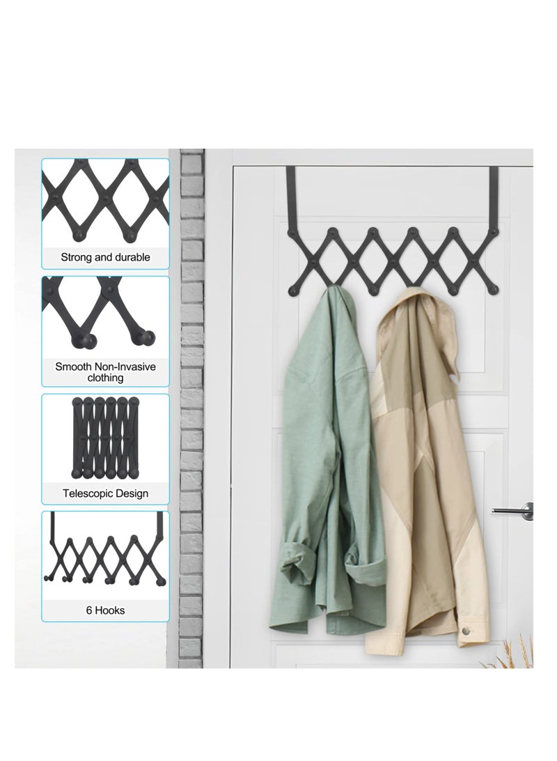 Over The Door Hooks, Retractable Stainless Steel Over The Door Hanger with 6 Hooks, Hanging Organizer Over The Door Towel Rack for Coat, Hats, Clothes, Towels - Image 5