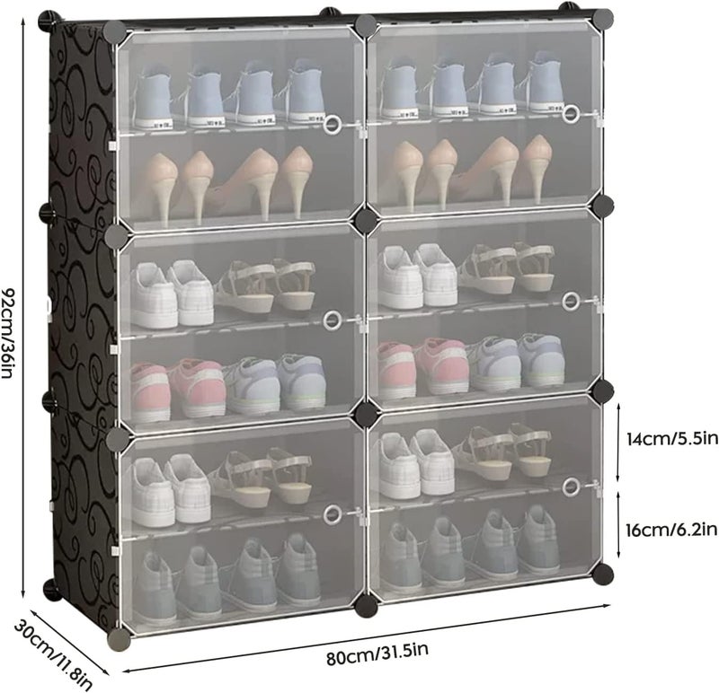 Zemic 12-Shelf DIY Plastic Shoe Rack with 6 Doors, Modern Style, Black, Heavy Duty, Waterproof, Adjustable, Portable - Image 3