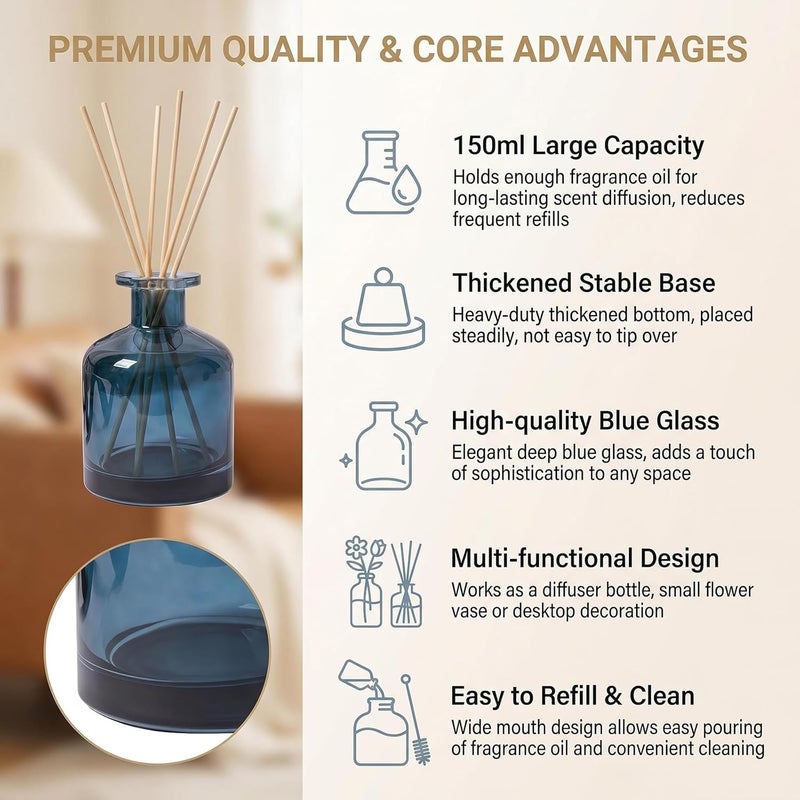 NaRaMax 1PCS 150ml/5oz Empty Refillable Glass Diffuser Bottle Diffuser Jars Aromatherapy Storage Container Fragrance Accessories Use for DIY Replacement Reed Diffuser Sticks Crafts Decor (Blue) - Image 5