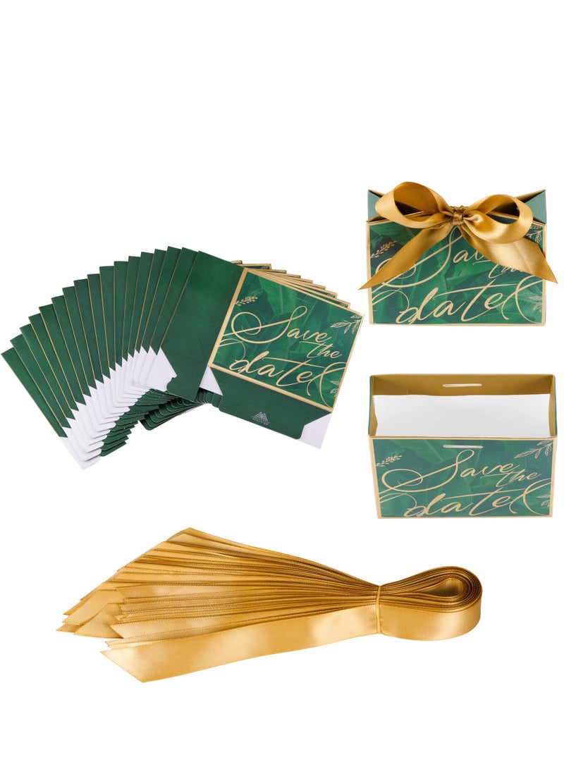 Excefore 15pcs Wedding Party Favor Boxes Gift Bags, Green Leaves Candy Boxes, Treat with Ribbons for Bridal Shower Birthday Decoration, Green - Image 5