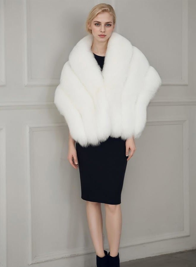Sinmoe Women's Luxury Party Faux Fox Fur Long Shawl Cloak Cape for Winter Whiter A - Image 2