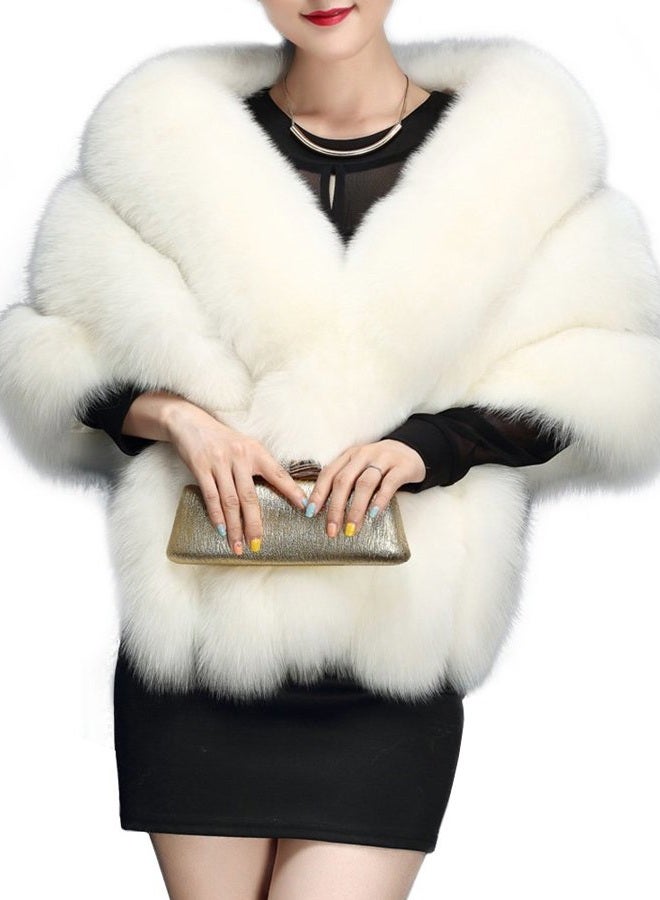 Sinmoe Women's Luxury Party Faux Fox Fur Long Shawl Cloak Cape for Winter Whiter A - Image 1