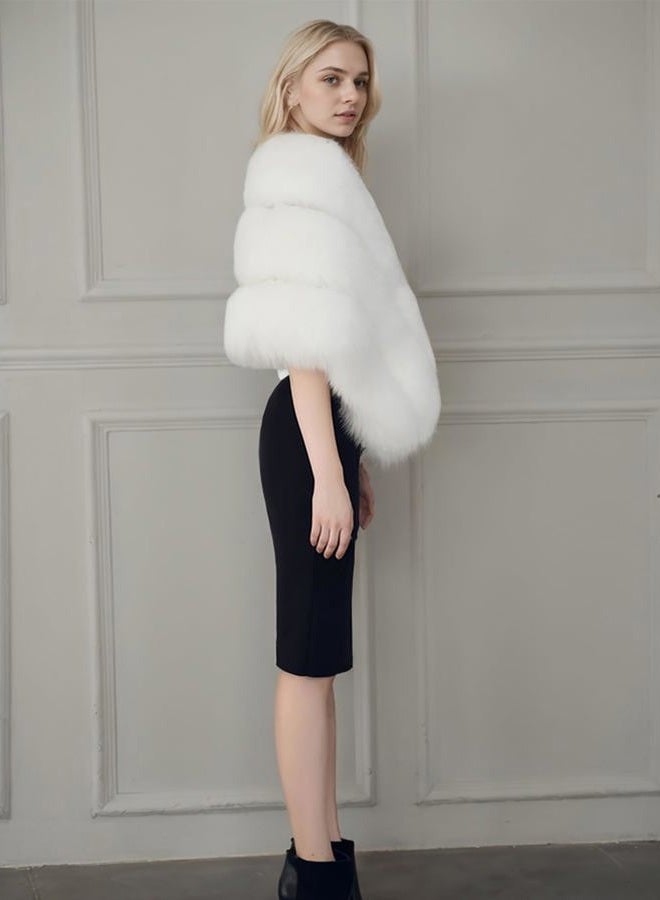 Sinmoe Women's Luxury Party Faux Fox Fur Long Shawl Cloak Cape for Winter Whiter A - Image 4