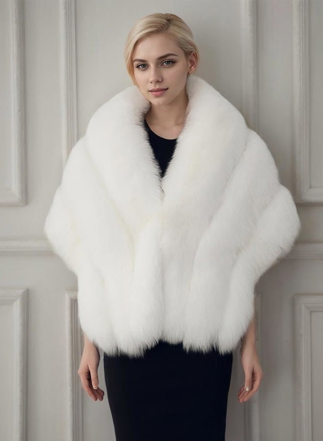 Sinmoe Women's Luxury Party Faux Fox Fur Long Shawl Cloak Cape for Winter Whiter A - Image 5