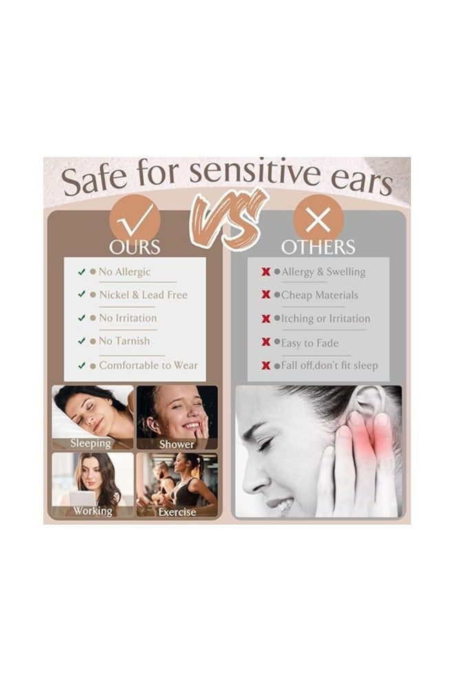 خاجول 12 زوجًا من الأقراط المصنوعة من الفولاذ المقاوم للصدأ المضاد للحساسية، مجموعة ستود وطوق مطلي بالذهب لثقوب متعددة في الغضروف - Image 3