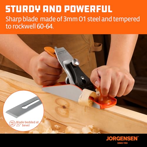 JORGENSEN No.4 10" Wood Planer, Hand Planer for Woodworking, Professional Smoothing Plane for Trimming, Craft - Hand Plane with Ductile Iron Body, Adjustable Cutting Depth - Image 3