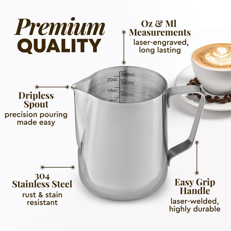 Zulay Kitchen Zulay Milk Frother Cup 350ml/600ml/950ml (12oz/20oz/32oz) - Stainless Steel Frothing Pitcher With Latte Art Pen - Laser-Welded Handle & Precise Measurement Markings - 32oz  - Image 3