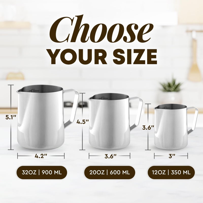 Zulay Kitchen Zulay Milk Frother Cup 350ml/600ml/950ml (12oz/20oz/32oz) - Stainless Steel Frothing Pitcher With Latte Art Pen - Laser-Welded Handle & Precise Measurement Markings - 32oz  - Image 5