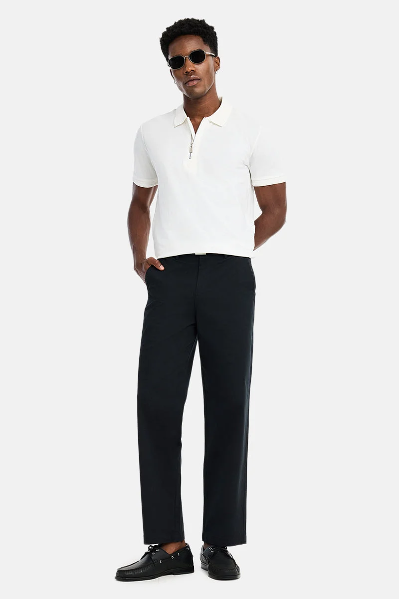 سنيتش Black Solid Wide Leg Streetwear Chinos