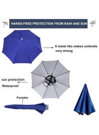 Umbrella Hat 65CM Sunscreen Windproof Hands Free Head Cap UV Protection Hats Mounted Top Folding for Fishing Beach Golf Sunshade Outdoor, Blue - view 2