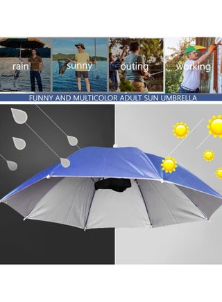 Umbrella Hat 65CM Sunscreen Windproof Hands Free Head Cap UV Protection Hats Mounted Top Folding for Fishing Beach Golf Sunshade Outdoor, Blue - view 3