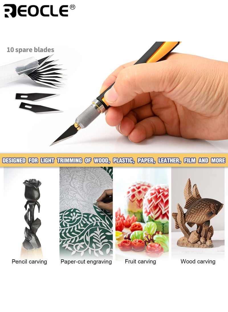 ريوكل مجموعة سكاكين هواية دقيقة مجموعة سكاكين Exacto مع 10 أداة سكين حلاقة دقيقة للهندسة المعمارية نمذجة قطع اليقطين سكرابوكينغ استنسل العمل الخشبي - Image 4
