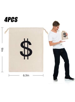 Apipi 4Pcs 6.3 X 9 Inches Canvas Money Bags For Party, Costume Money Bag Prop With Dollar Sign, Money Sacks For Party Favor Bank Robber Pirate Cowboy Cosplay Theme Party  - Image 2