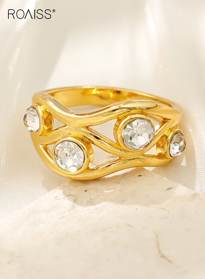 رويس خاتم نسائي أنيق مرصع بالألماس بتصميم موجة بسيط وعالي الجودة - Image 3