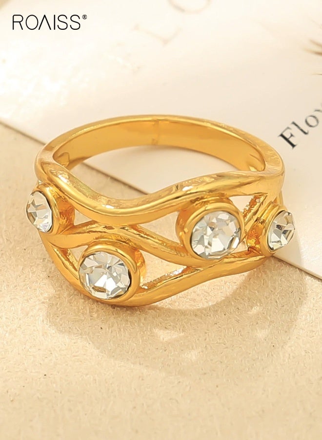 رويس خاتم نسائي أنيق مرصع بالألماس بتصميم موجة بسيط وعالي الجودة - Image 2