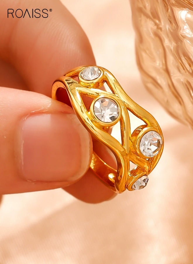 رويس خاتم نسائي أنيق مرصع بالألماس بتصميم موجة بسيط وعالي الجودة - Image 5