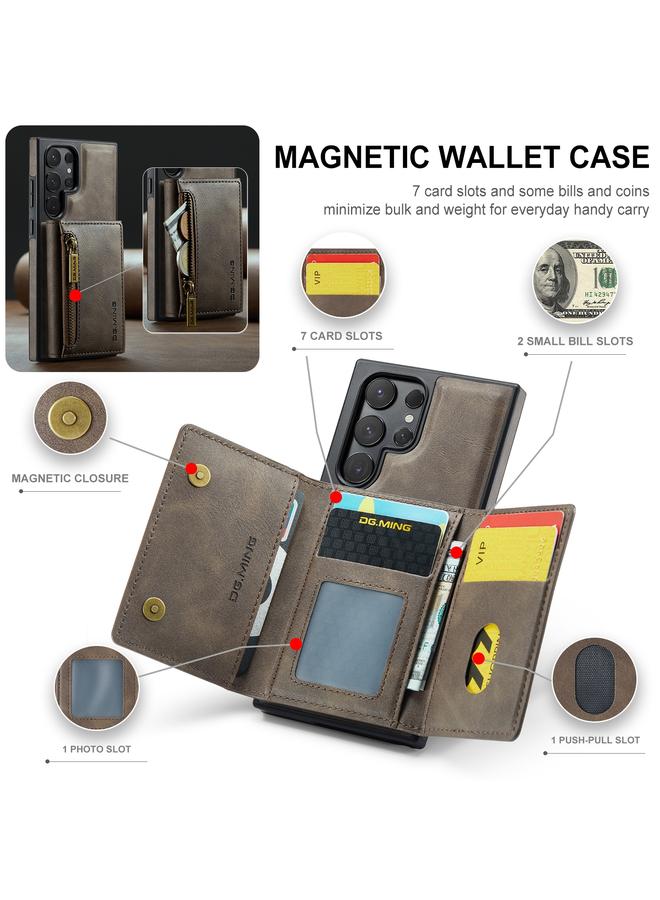 Dg Ming Case For Samsung Galaxy S24 Ultra 5G M5 Series Zip RFID Multi Card Detachable Leather Phone Case - Image 5