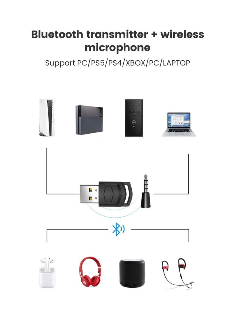 General - Bluetooth Audio Transmitter for PS5/PS4/Switch/Xbox/PC Bluetooth Adapter Wireless Receiver, BT 5.0 Wireless Audio Transmitter, Low Latency Converter Drive-free Operation for Headset & Speakers - Image 1