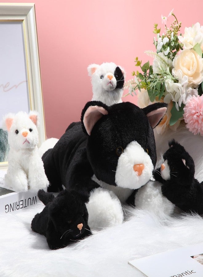 Skylety 5 Pieces Cat Stuffed Animal With Babies Inside Mommy 4 Cute Fluffy Plush Kittens In Cat'S Belly Nurturing Huggable Sleeping Birthday Surprise Gifts(Black, White) - Image 4
