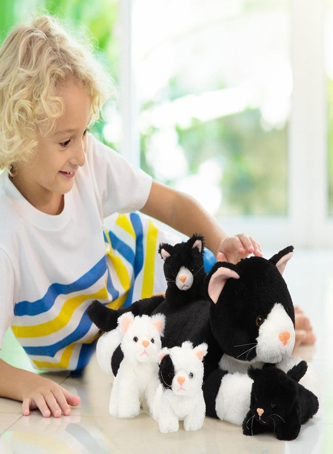 Skylety 5 Pieces Cat Stuffed Animal With Babies Inside Mommy 4 Cute Fluffy Plush Kittens In Cat'S Belly Nurturing Huggable Sleeping Birthday Surprise Gifts(Black, White) - Image 5