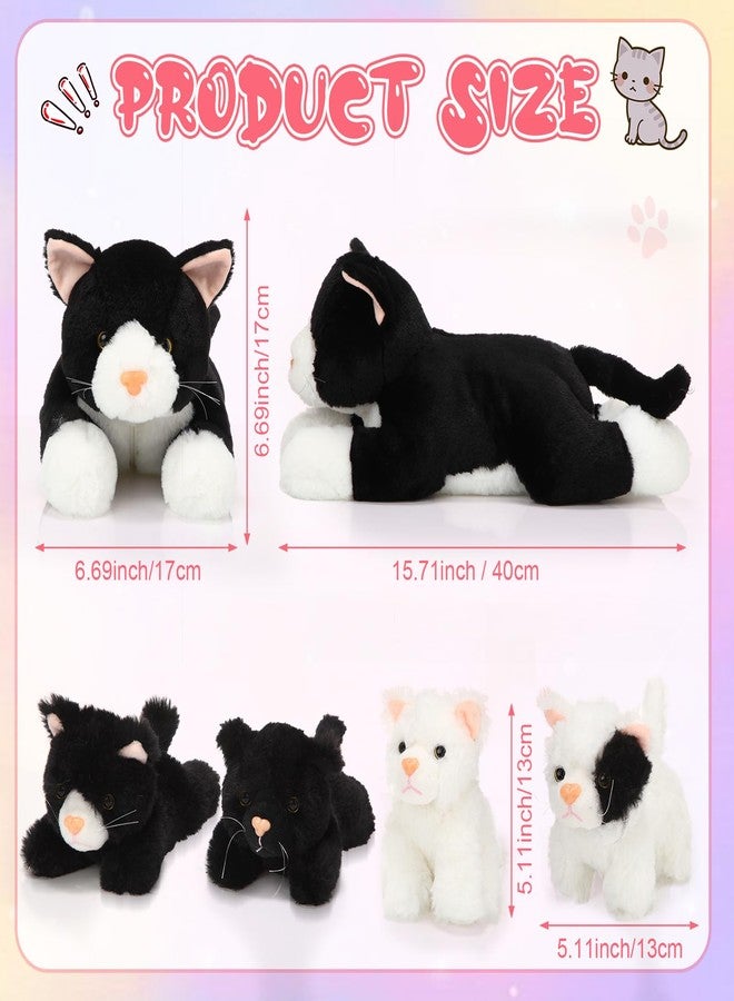 Skylety 5 Pieces Cat Stuffed Animal With Babies Inside Mommy 4 Cute Fluffy Plush Kittens In Cat'S Belly Nurturing Huggable Sleeping Birthday Surprise Gifts(Black, White) - Image 2