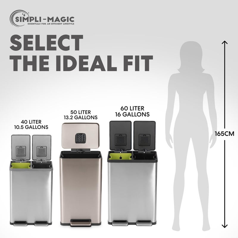 Simpli-Magic 13.2 Gallon (50L) Step Trash Can â€“ Kitchen Garbage Can with Slow-Close Lid â€“ Odor Control, Hands-Free, Easy to Clean, Brushed Stainless Steel (Rose Gold) - Image 3