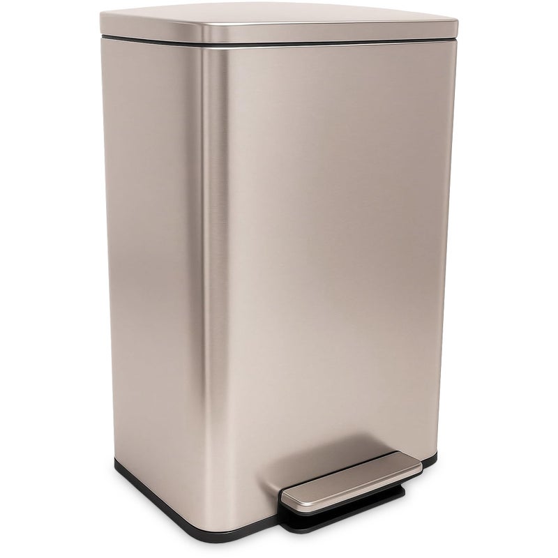 Simpli-Magic 13.2 Gallon (50L) Step Trash Can â€“ Kitchen Garbage Can with Slow-Close Lid â€“ Odor Control, Hands-Free, Easy to Clean, Brushed Stainless Steel (Rose Gold) - Image 1