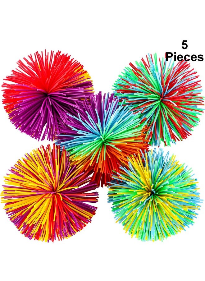 Leinuosen 5 Monkey Stringy Balls - Sensory Fidget Stress Balls, Soft Rainbow Pom Bouncy, Multicolor (2.75 Inch, 5 Pieces with Storage Bag)  - Image 1