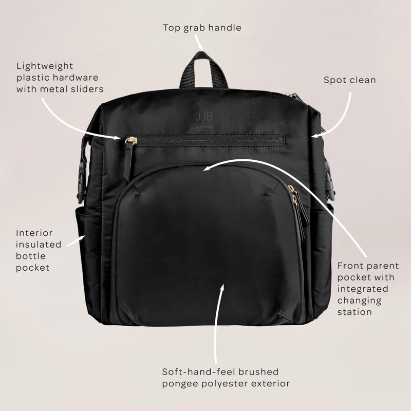 JuJuBe JJB by JuJuBe Modern Diaper Bag Backpack with Portable Changing Pad, Stroller Straps, Large Travel Backpack for Boy or Girl, Carrying Baby Bottles, Wipes, Diapers, Pacifiers, Black, Mother's Day Gift - Image 4