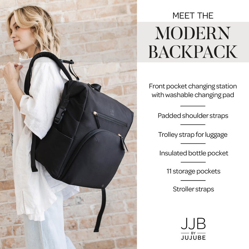 JuJuBe JJB by JuJuBe Modern Diaper Bag Backpack with Portable Changing Pad, Stroller Straps, Large Travel Backpack for Boy or Girl, Carrying Baby Bottles, Wipes, Diapers, Pacifiers, Black, Mother's Day Gift - Image 2