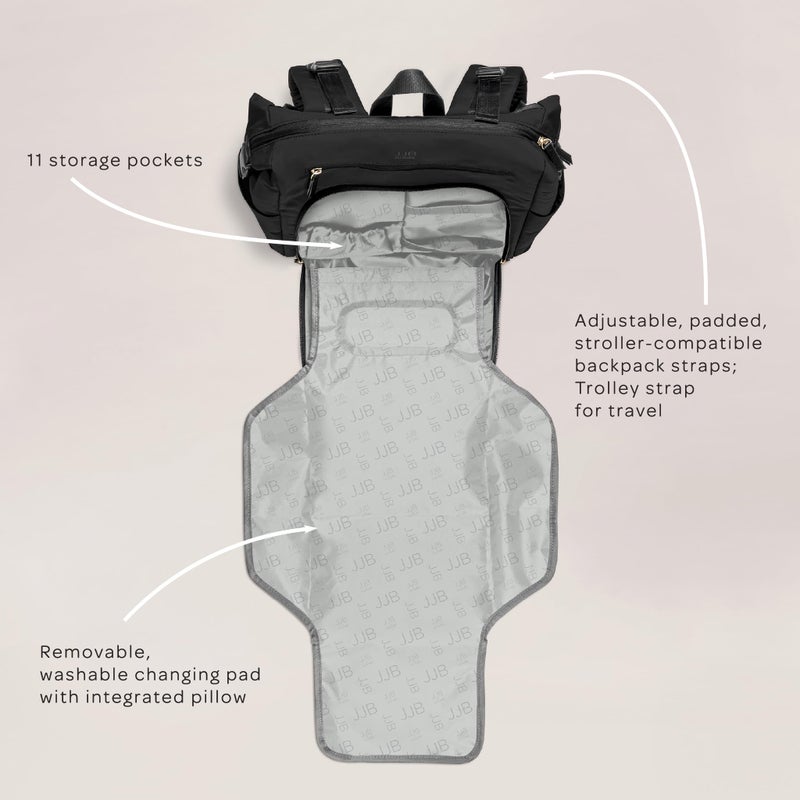 JuJuBe JJB by JuJuBe Modern Diaper Bag Backpack with Portable Changing Pad, Stroller Straps, Large Travel Backpack for Boy or Girl, Carrying Baby Bottles, Wipes, Diapers, Pacifiers, Black, Mother's Day Gift - Image 3