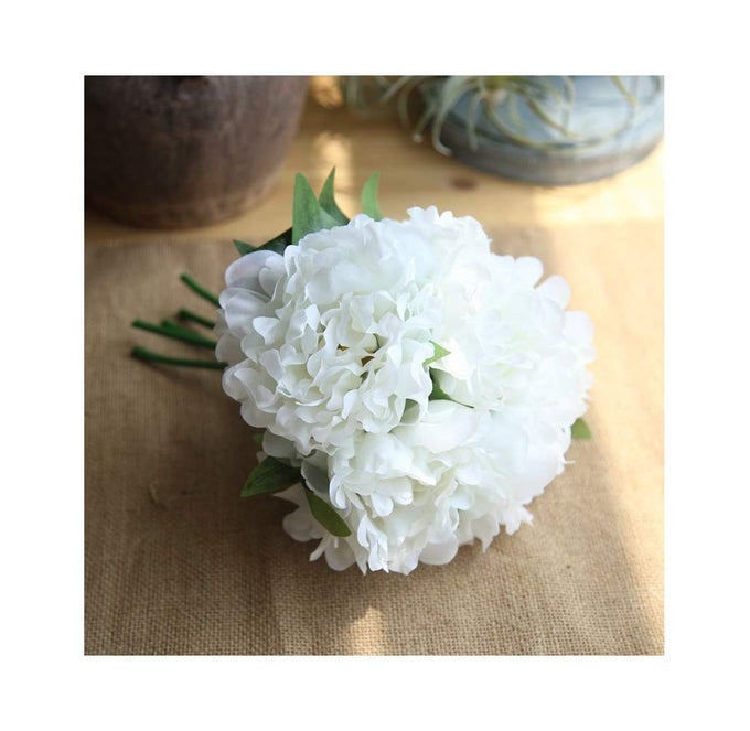 5 HEADS ARTIFICIAL PEONY SILK FLOWER FAKE HYDRANGEA FLOWERS HOME BRIDAL WEDDING PARTY FESTIVAL BAR DECOR APPROX 75 IN DIAMETER WHITE
