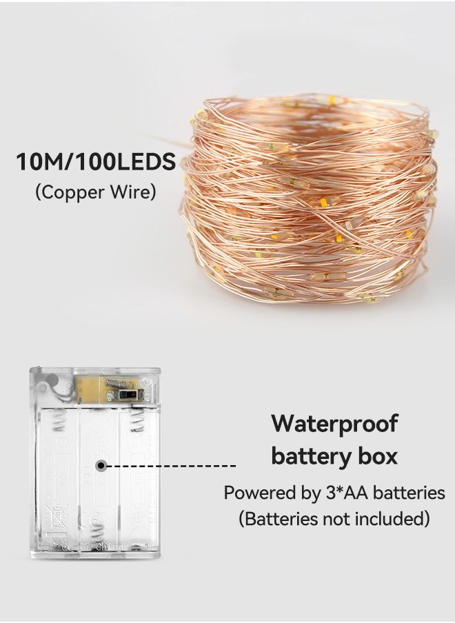Tersely - [2 Pack] Fairy Christmas Diwali Ramadan Lights Battery Operated, 10M/33ft/100 LED Warm White String Light, Waterproof Battery Case, Indoor Lights for Xmas Tree Wedding,Party Events Garden Spring Decoration - Image 1