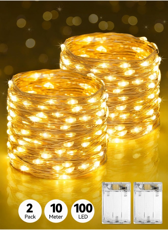 Tersely - [2 Pack] Fairy Christmas Diwali Ramadan Lights Battery Operated, 10M/33ft/100 LED Warm White String Light, Waterproof Battery Case, Indoor Lights for Xmas Tree Wedding,Party Events Garden Spring Decoration - Image 1
