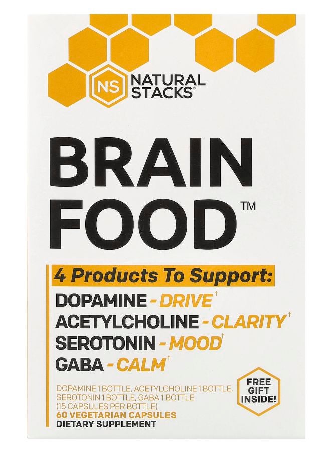 Natural Stacks Brain Food™ 4 Bottles 15 Vegetarian Capsules Per Bottle - Image 1