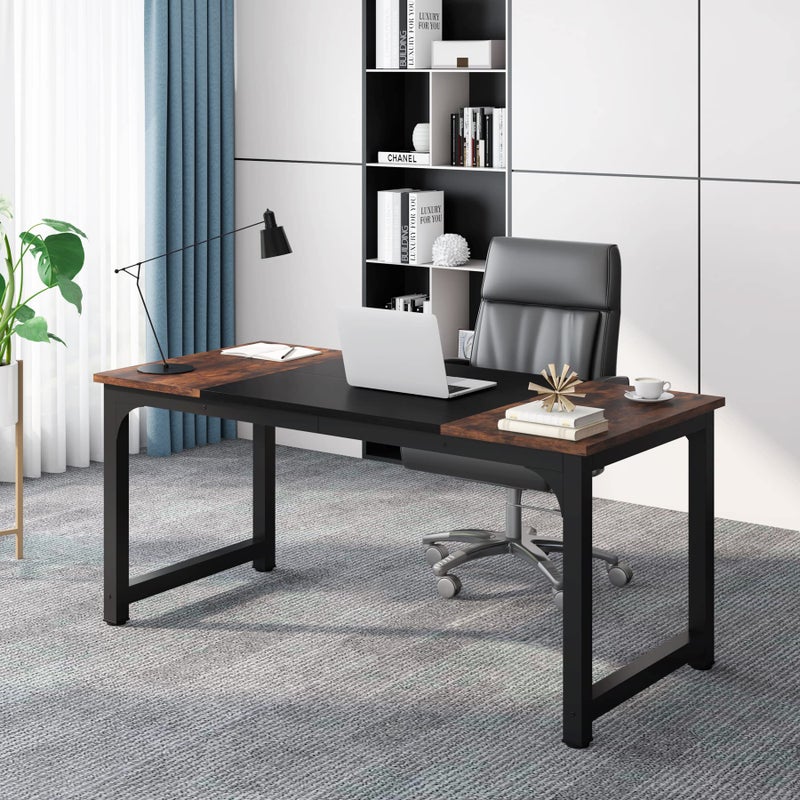 Tribesigns 63â€ Executive Desk, Large Office Computer Desk with Thicken Frame, Modern Simple Workstation Business Furniture for Home Office, Rustic Brown/Black - Image 1