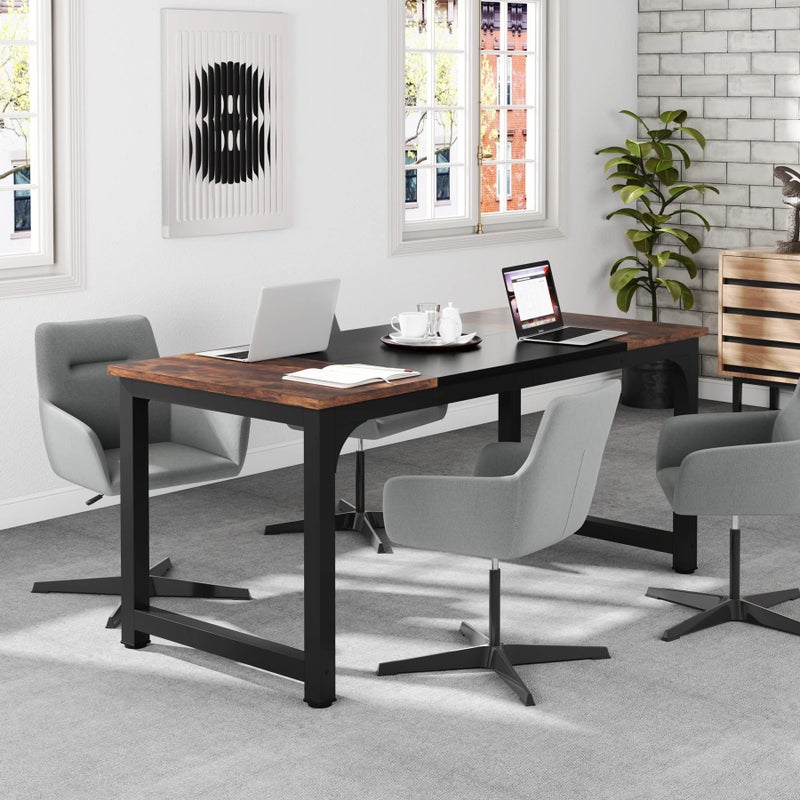 Tribesigns 63â€ Executive Desk, Large Office Computer Desk with Thicken Frame, Modern Simple Workstation Business Furniture for Home Office, Rustic Brown/Black - Image 3